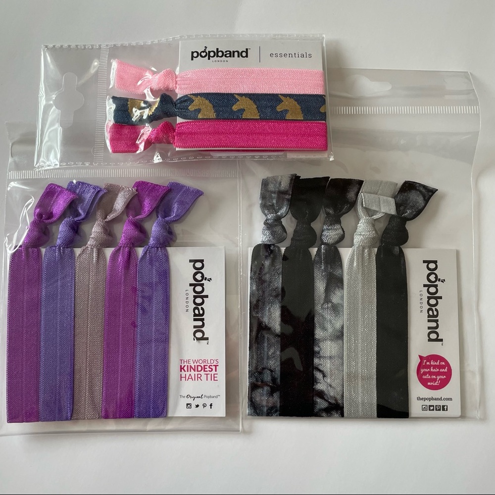 5/$25 Popband Stretchy Hair Ties Unicorn/Purple/Tye Dye (3 packages 13 ties)